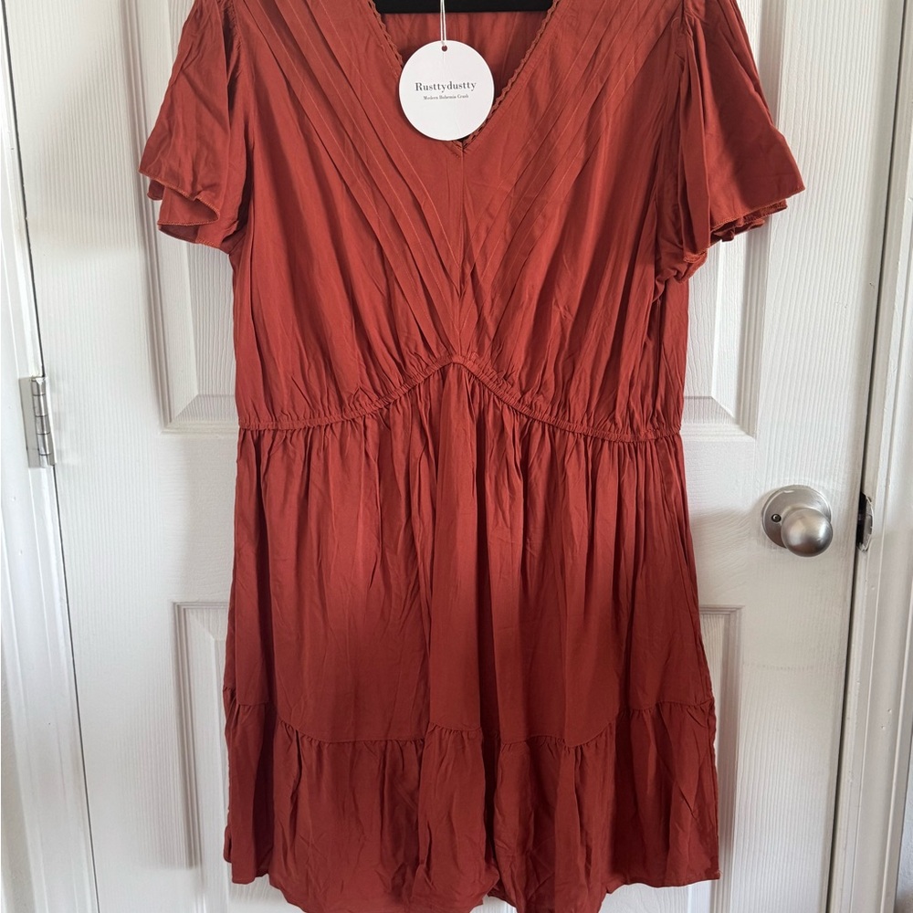 Rust Red Short Sleeve Dress